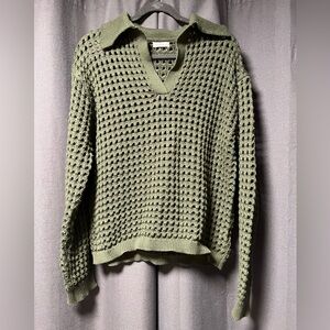 ANDTHEWHY brand waffle knit like hole sweater with collar